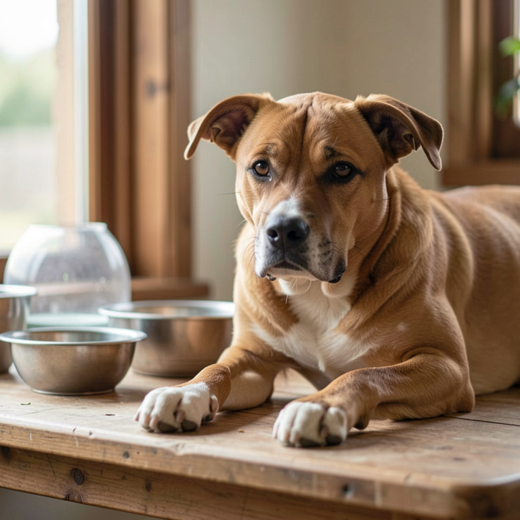 Un bureau d'éleveur en fin de matinée, lumière naturelle par la fenêtre, un ordinateur portable ouvert sur une page de portée avec photos de chiots, un carnet de naissances posé à côté et un téléphone à portée de main, cadrage serré sur l'écran et le carnet.
